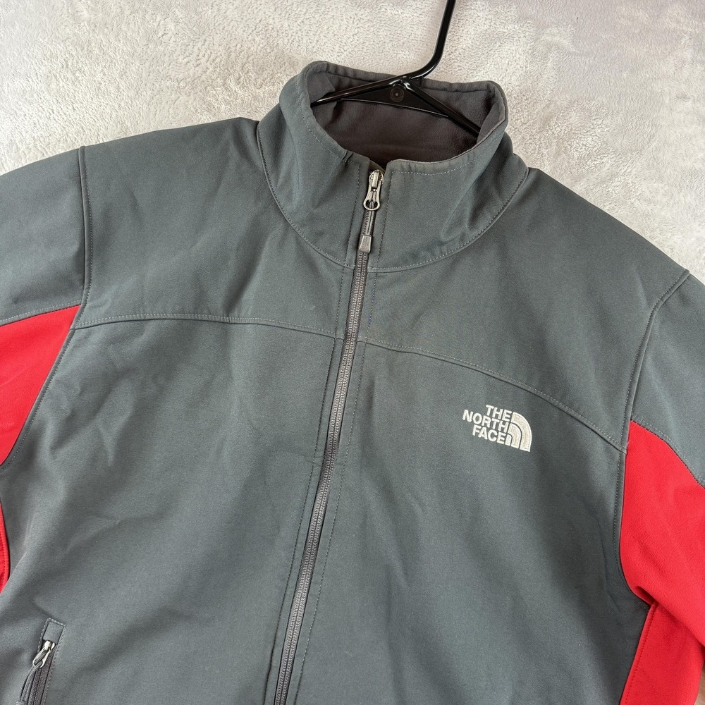 The North Face Jacket Mens Large Gray Red Softshell Fleece Lined Full Zip Hiking